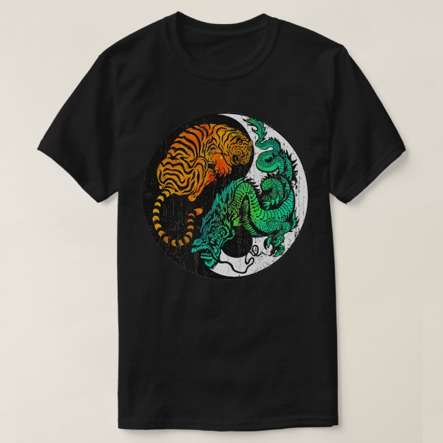 T-shirt Yin Yang Tiger Dragon Retro Tattoo Style MIXED MAR (Design devant)