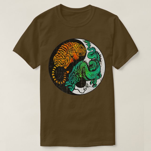 T-shirt Yin Yang Tiger Dragon Retro Tattoo Style MIXED MAR (Design devant)
