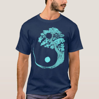 T-shirt Yin Yang Turquoise Bleu Bonsai Arbre Japonais Zen