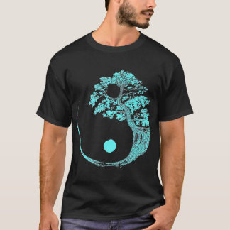 T-shirt Yin Yang Turquoise Bleu Bonsai Arbre Japonais Zen