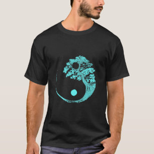 T-shirt Yin Yang Turquoise Blue Bonsai Tree Japonais