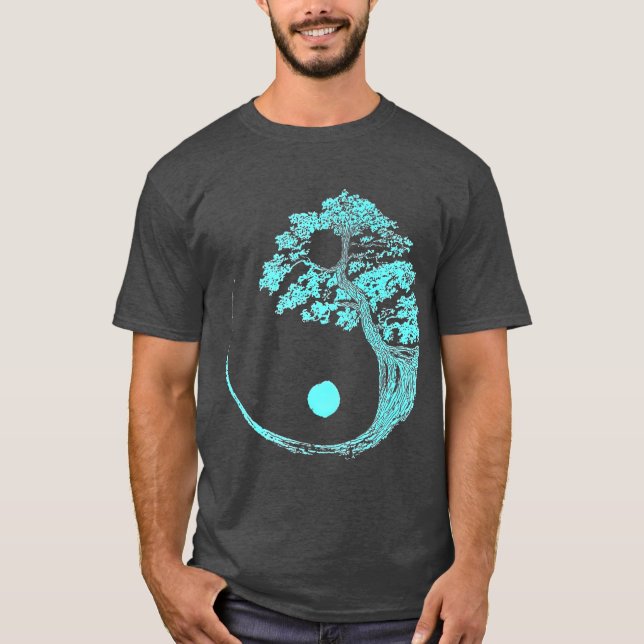 T-shirt Yin Yang Turquoise Blue Bonsai Tree japonais Zen (Devant)