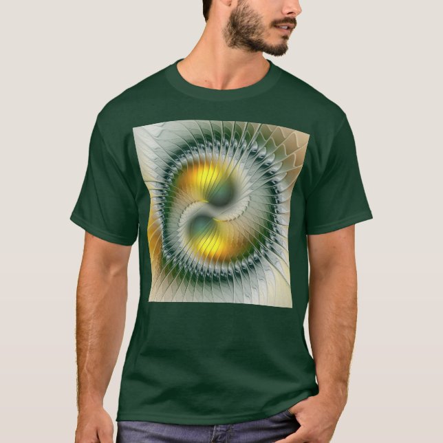 T-shirt Yin Yang Vert Jaune Abstrait coloré Fractal (Devant)