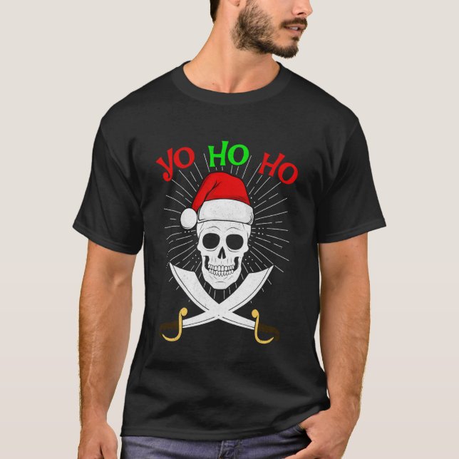 T-shirt Yo Ho Ho Pirate Santa Skull Christmas PJs Funny Sp (Devant)