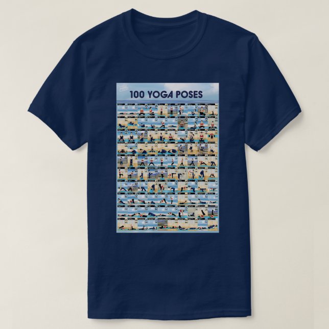 T-shirt Yoga 100 Ashtanga Hatha Yoga Poses longs (Design devant)