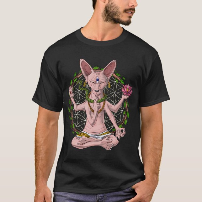 T-shirt Yoga avec chat Sphynx (Devant)