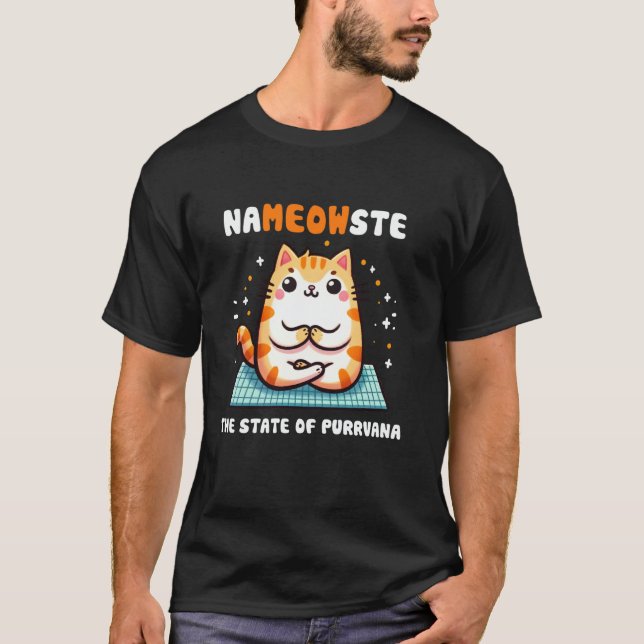 T-shirt Yoga cat, meditation cat (Devant)