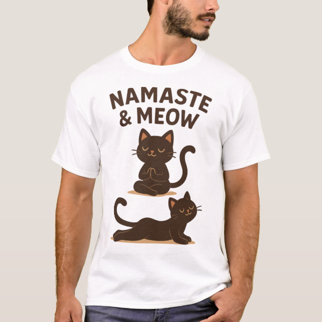 T-shirt Yoga Conception de chat - Namaste & Meow Tee (Devant)