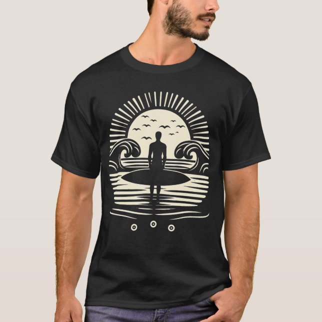 T-shirt Yoga coucher de soleil Surf, Sports nautiques, Coq (Devant)
