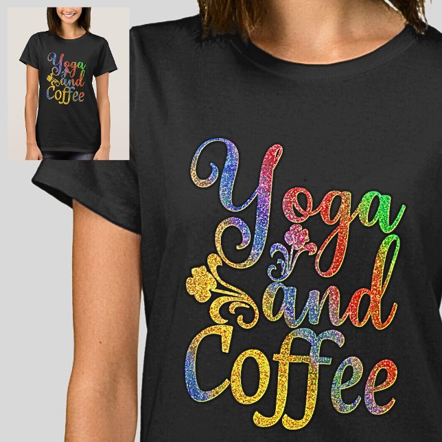 T-shirt Yoga et café Pastel Arc en ciel sur noir (Créateur téléchargé)