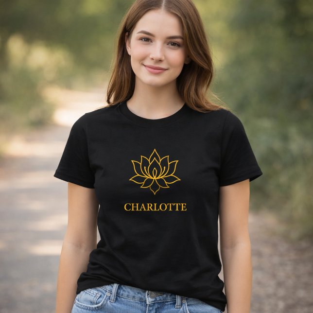 T-shirt Yoga fleur de lotus dorée nom noir (Créateur téléchargé)