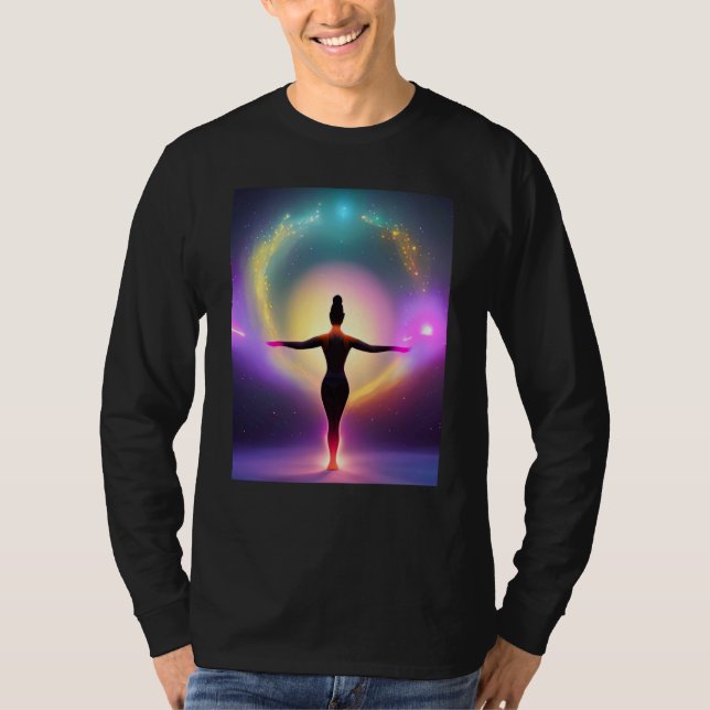 T-shirt Yoga Girl Female Sun Salutation Meditation Chakra  (Devant)
