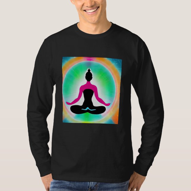 T-shirt Yoga Girl Female Sun Salutation Meditation Chakra  (Devant)