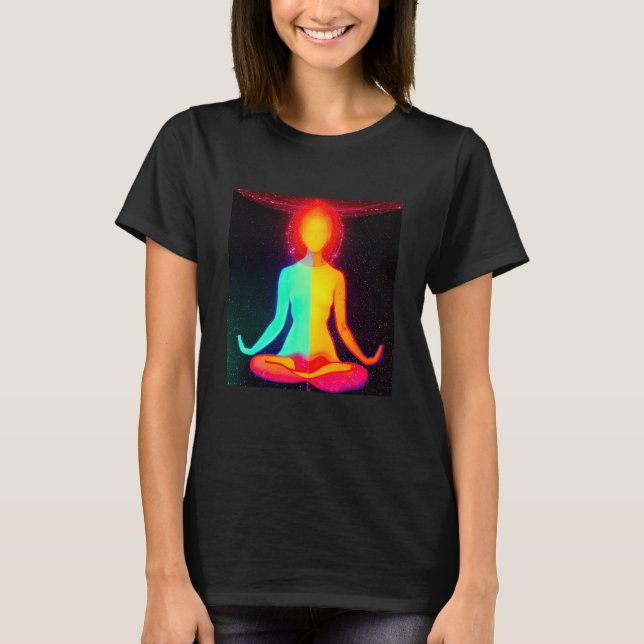 T-shirt Yoga Girl Female Sun Salutation Meditation Chakra  (Devant)