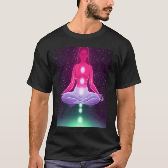 T-shirt Yoga Girl Female Sun Salutation Meditation Chakra  (Devant)