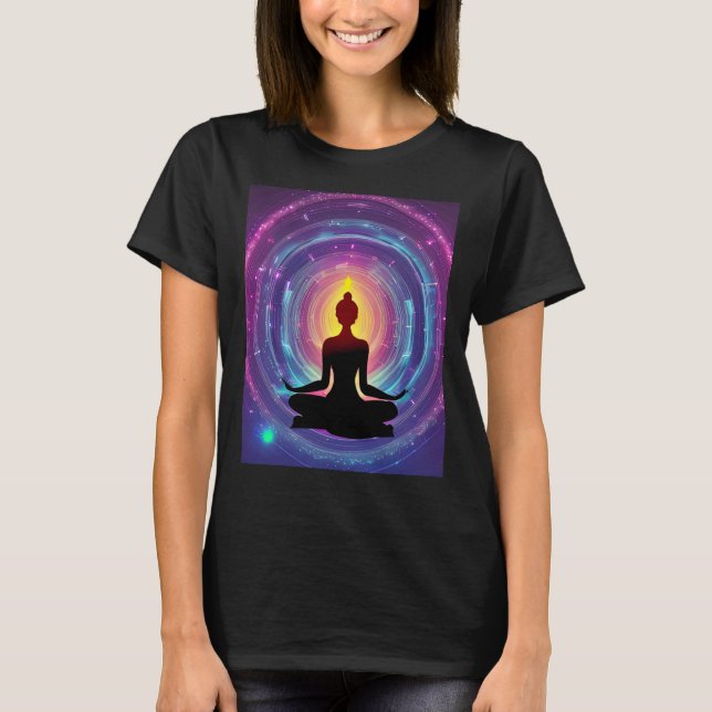 T-shirt Yoga Girl Female Sun Salutation Meditation Chakra  (Devant)