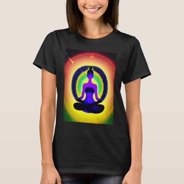 T-shirt Yoga Girl Female Sun Salutation Meditation Chakra  (Devant)