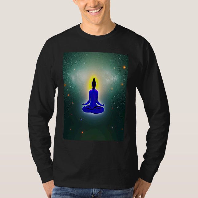 T-shirt Yoga Girl Female Sun Salutation Meditation Chakra  (Devant)