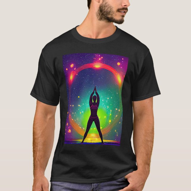 T-shirt Yoga Girl Female Sun Salutation Meditation Chakra  (Devant)