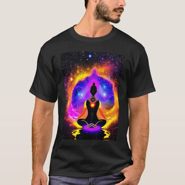 T-shirt Yoga Girl Female Sun Salutation Meditation Chakra  (Devant)