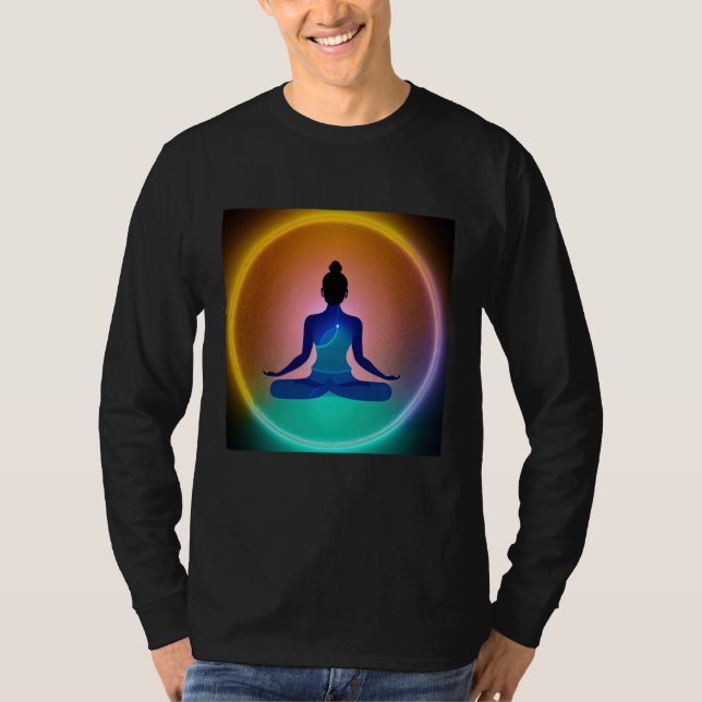 T-shirt Yoga Girl Female Sun Salutation Meditation Chakra  (Devant)