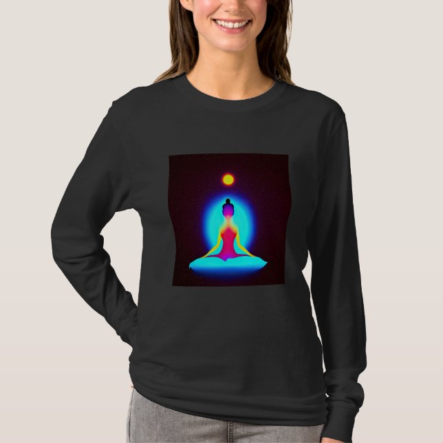 T-shirt Yoga Girl Female Sun Salutation Meditation Chakra  (Devant)