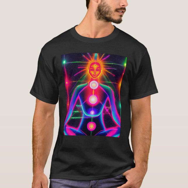 T-shirt Yoga Girl Female Sun Salutation Meditation Chakra  (Devant)