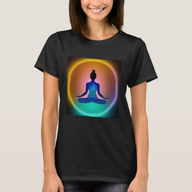 T-shirt Yoga Girl Female Sun Salutation Meditation Chakra  (Devant)