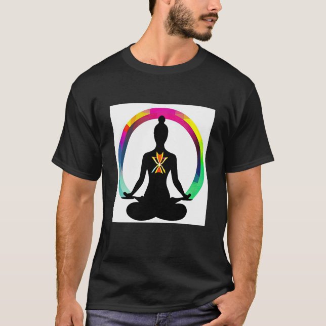 T-shirt Yoga Girl Female Sun Salutation Meditation Chakra  (Devant)