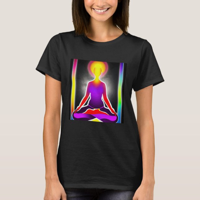 T-shirt Yoga Girl Female Sun Salutation Meditation Chakra  (Devant)