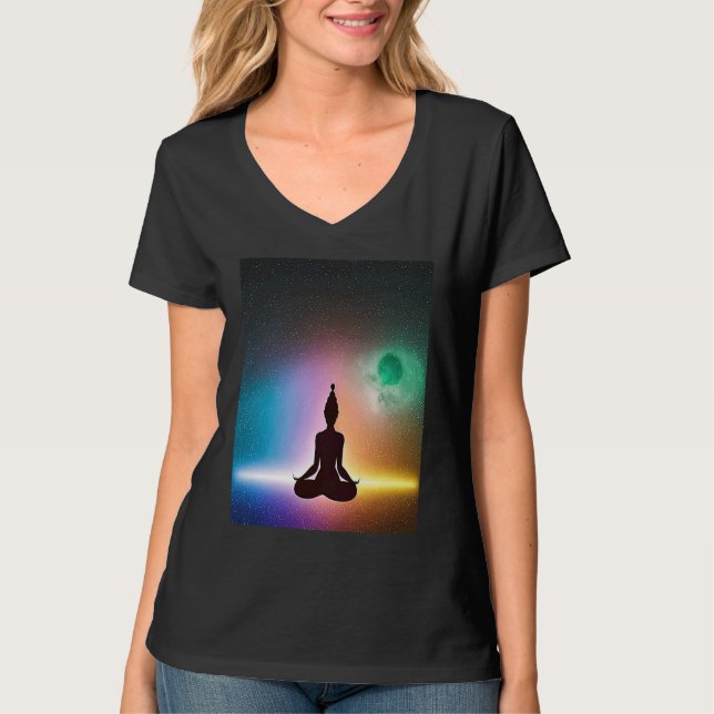 T-shirt Yoga Girl Female Sun Salutation Meditation Chakra  (Devant)