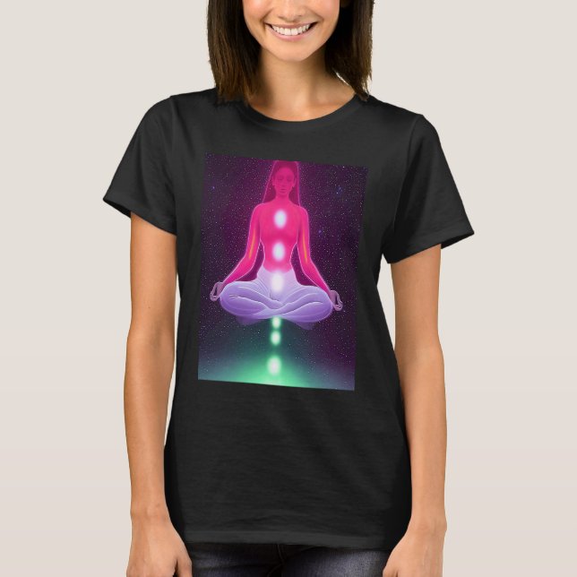 T-shirt Yoga Girl Female Sun Salutation Meditation Chakra  (Devant)