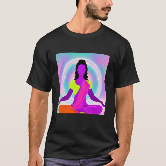 T-shirt Yoga Girl Female Sun Salutation Meditation Chakra  (Devant)