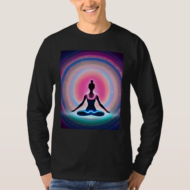T-shirt Yoga Girl Female Sun Salutation Meditation Chakra  (Devant)
