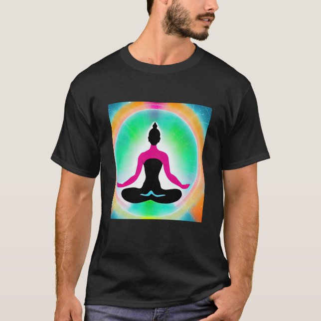 T-shirt Yoga Girl Female Sun Salutation Meditation Chakra  (Devant)