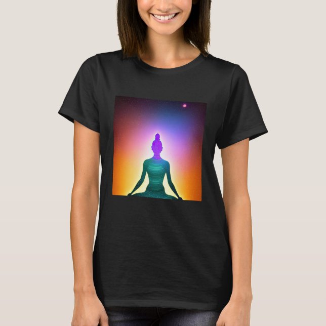 T-shirt Yoga Girl Female Sun Salutation Meditation Chakra  (Devant)