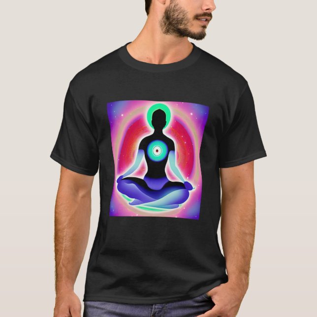 T-shirt Yoga Girl Female Sun Salutation Meditation Chakra  (Devant)