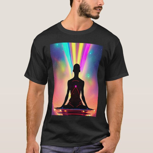 T-shirt Yoga Girl Female Sun Salutation Meditation Chakra  (Devant)