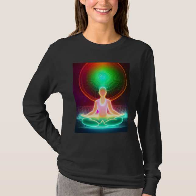 T-shirt Yoga Girl Female Sun Salutation Meditation Chakra  (Devant)