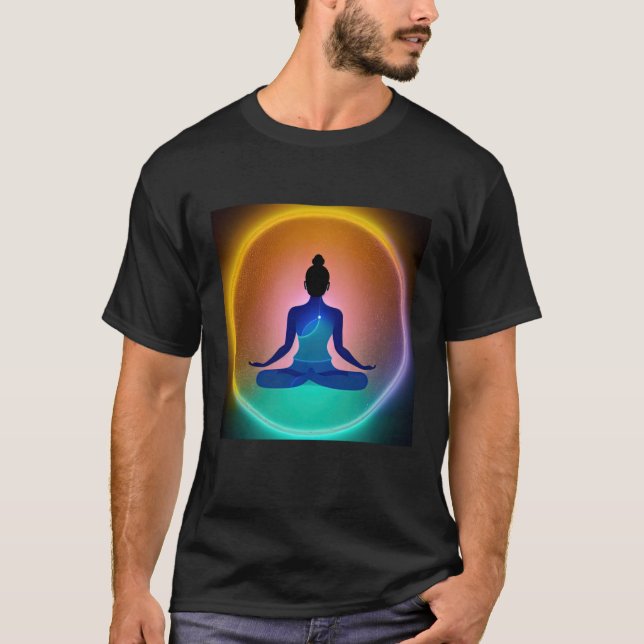 T-shirt Yoga Girl Female Sun Salutation Meditation Chakra  (Devant)