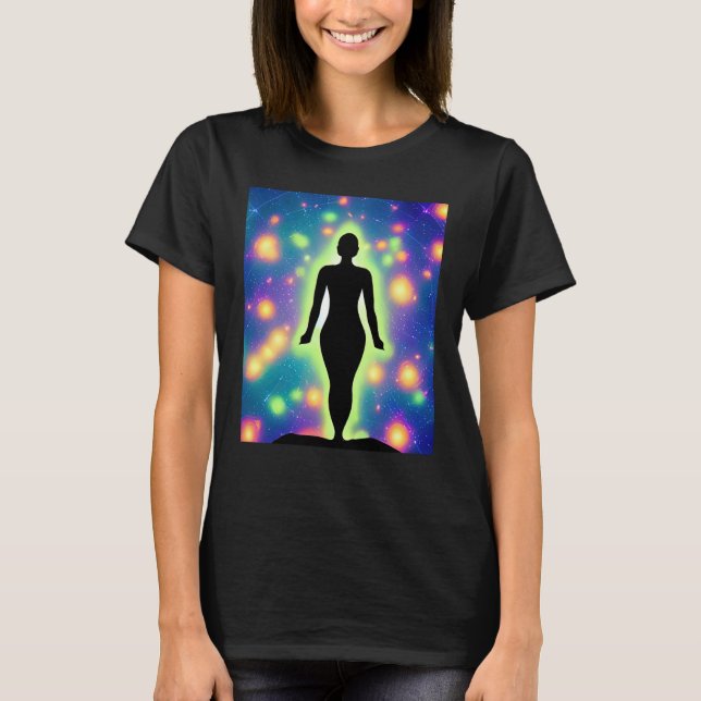 T-shirt Yoga Girl Female Sun Salutation Meditation Chakra  (Devant)