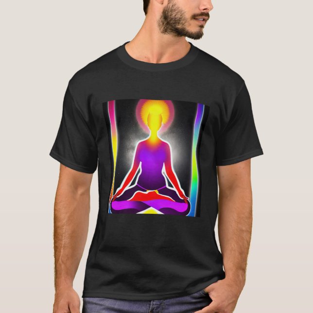 T-shirt Yoga Girl Female Sun Salutation Meditation Chakra  (Devant)