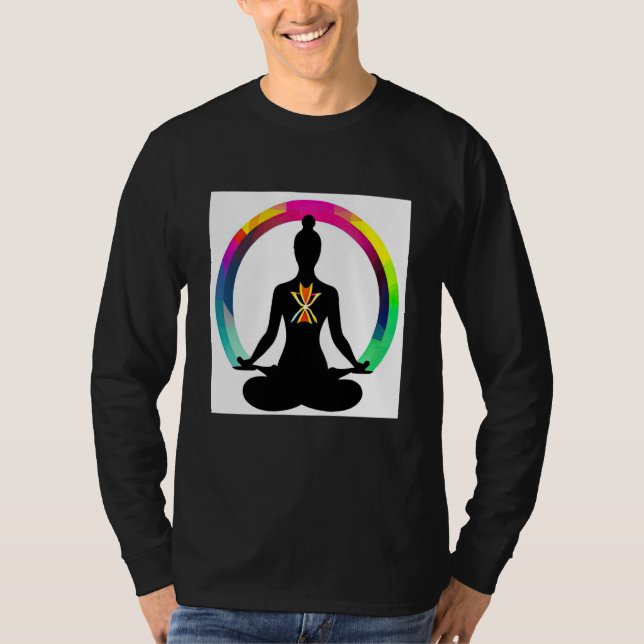 T-shirt Yoga Girl Female Sun Salutation Meditation Chakra  (Devant)