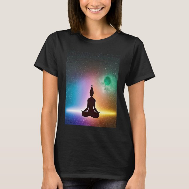T-shirt Yoga Girl Female Sun Salutation Meditation Chakra  (Devant)