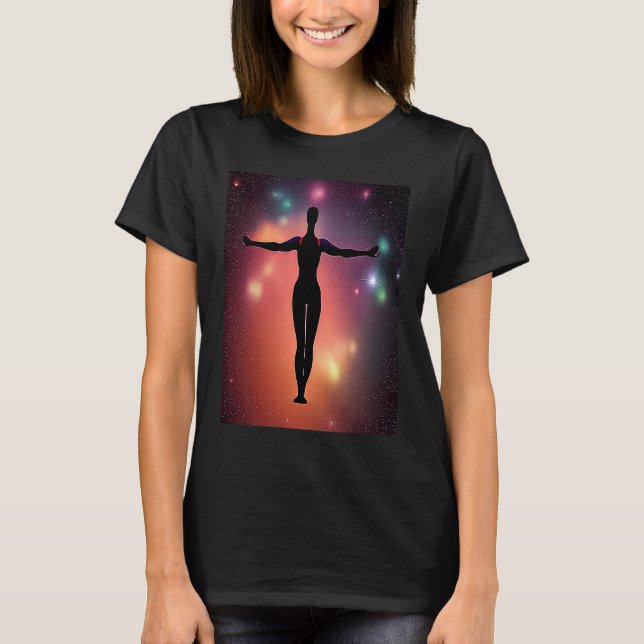 T-shirt Yoga Girl Female Sun Salutation Meditation Chakra  (Devant)