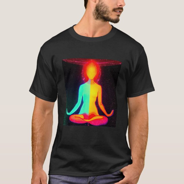 T-shirt Yoga Girl Female Sun Salutation Meditation Chakra  (Devant)