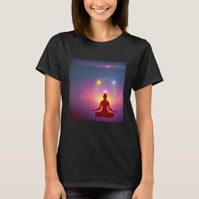 T-shirt Yoga Girl Female Sun Salutation Meditation Chakra  (Devant)