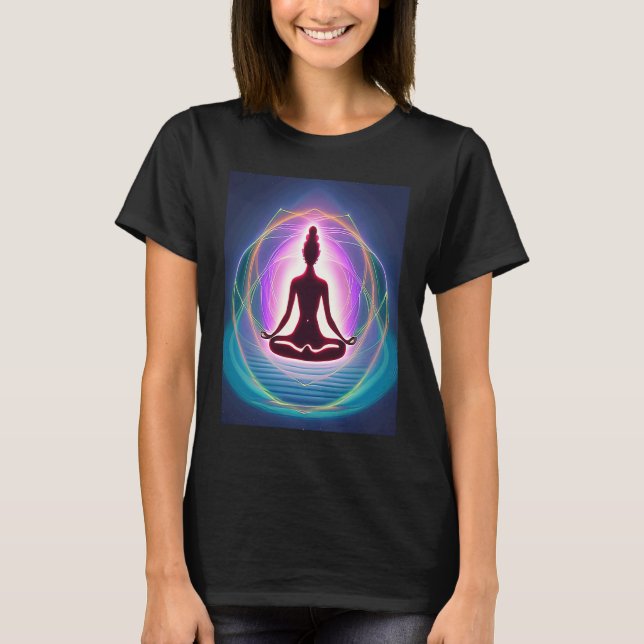 T-shirt Yoga Girl Female Sun Salutation Meditation Chakra  (Devant)