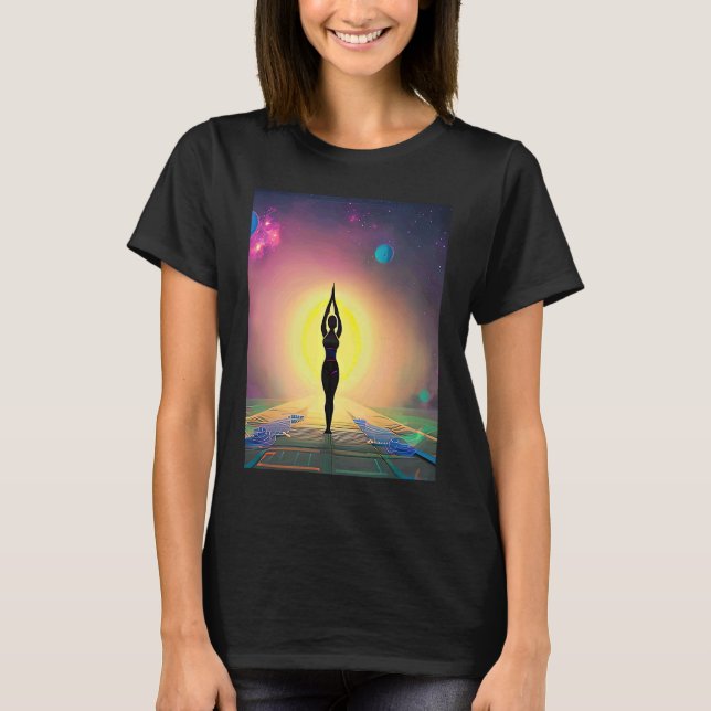 T-shirt Yoga Girl Femme Sun Salutation Méditation Chakra (Devant)