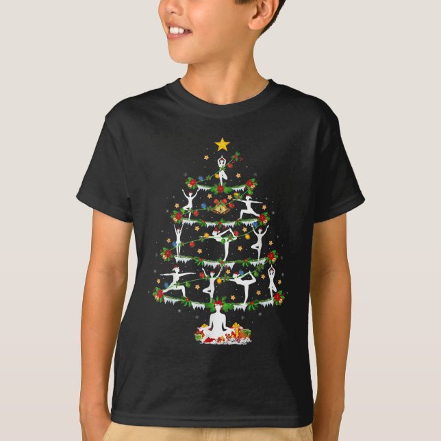 T-shirt Yoga Lover Xmas Lighting Yoga Christmas Tree  (Devant)